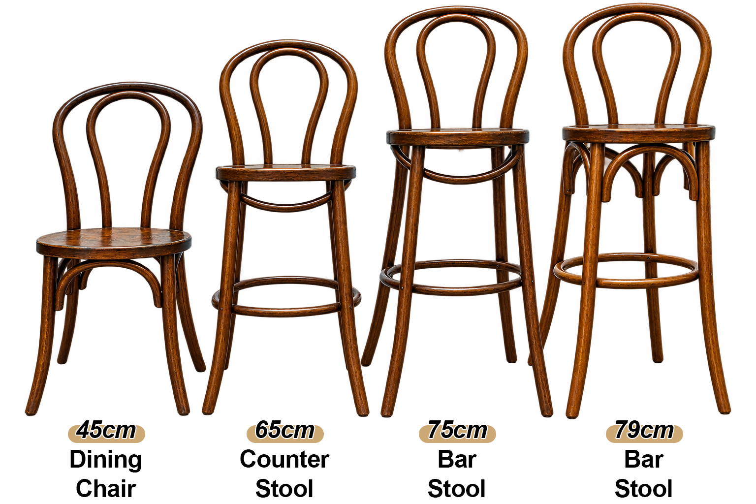 Bentwood Stools with Sizes